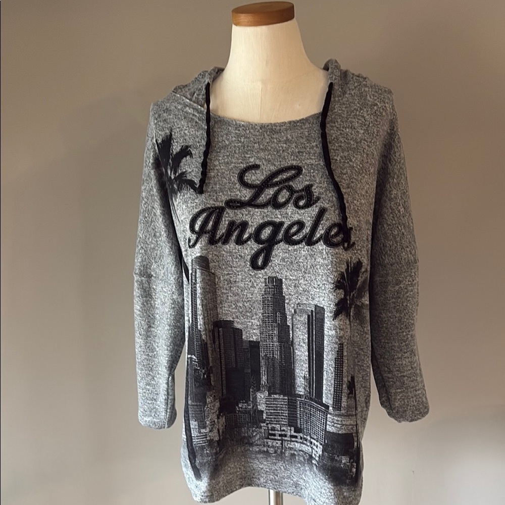 Women’s Gray Los Angeles scene embellished Hoodie size relaxed L
